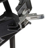 Close-up of a Front Runner Land Rover Defender 90/110 Single Gas Bottle Bracket with a silver metal latch mechanism, shown against a plain white background.