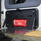 Alu-Cab INEOS Drop Down Table Mounted to the vehicle, with the table installed and open