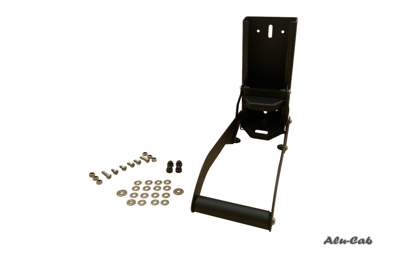 Alu-Cab Can Crusher with fixing bolts on a white background. 