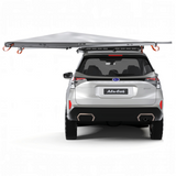 Silver SUV with a Alu-Cab 270 Shadow Awning 2m mounted to a Front Runner roof rack. Camp4x4. camp 4x4,