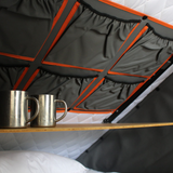 Alu-Cab rooftop tent fitted with the Bamboo interior drop down table, pillows and a speaker. camping 4x4. 
outdoor adventures