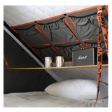 Alu-Cab rooftop tent fitted with the Bamboo interior drop down table, pillows and a speaker. camping 4x4. 
outdoor adventures