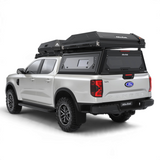 Double cab bukkie / truck with the Alu-Cab RT-4S 4 sleeper tent and 270 Shadow awning, fitted to a Contour canopy. Camp4x4. camp 4x4, overlanding, camping. Double Cab. Single Cab. Extra Cab. Off-road
