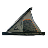 Alu-Cab Gen3.R rooftop tent with a gray and black design and a 270 degree Shadow awning. Camp4x4. camp 4x4, overlanding, camping. Off-road