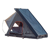 Alu-Cab Gen3.R rooftop tent with a gray and black design and a 270 degree Shadow awning. Camp4x4. camp 4x4, overlanding, camping. Off-road