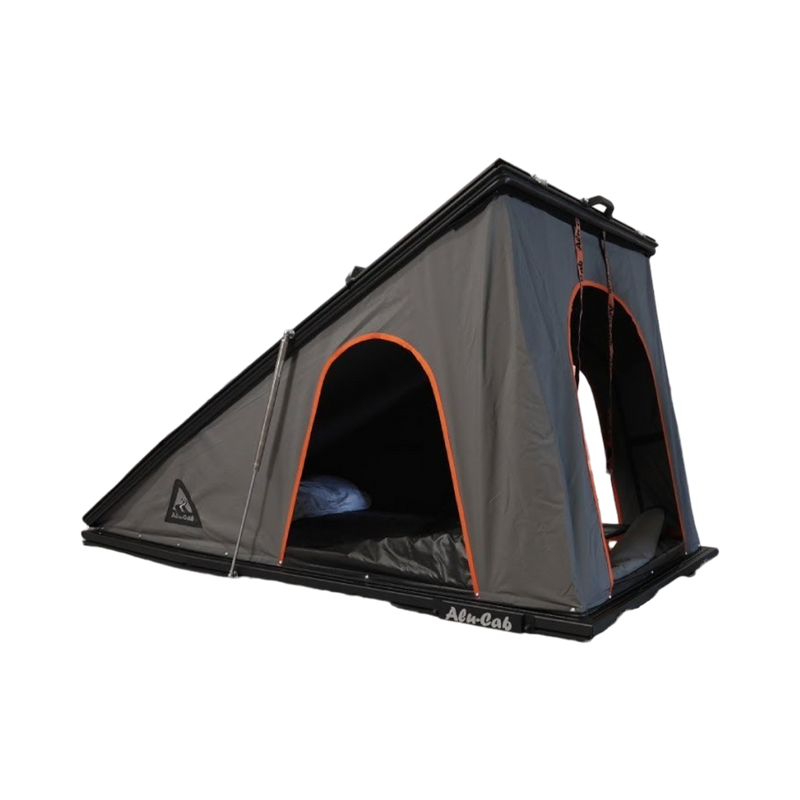 Gray and black Alu-Cab LT50 light weight rooftop tent. Camp4x4. camp 4x4, overlanding, camping. Double Cab. Single Cab. Extra Cab. Off-road