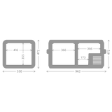 measurements of the Dometic CFX5 95DZ duel zone fridge