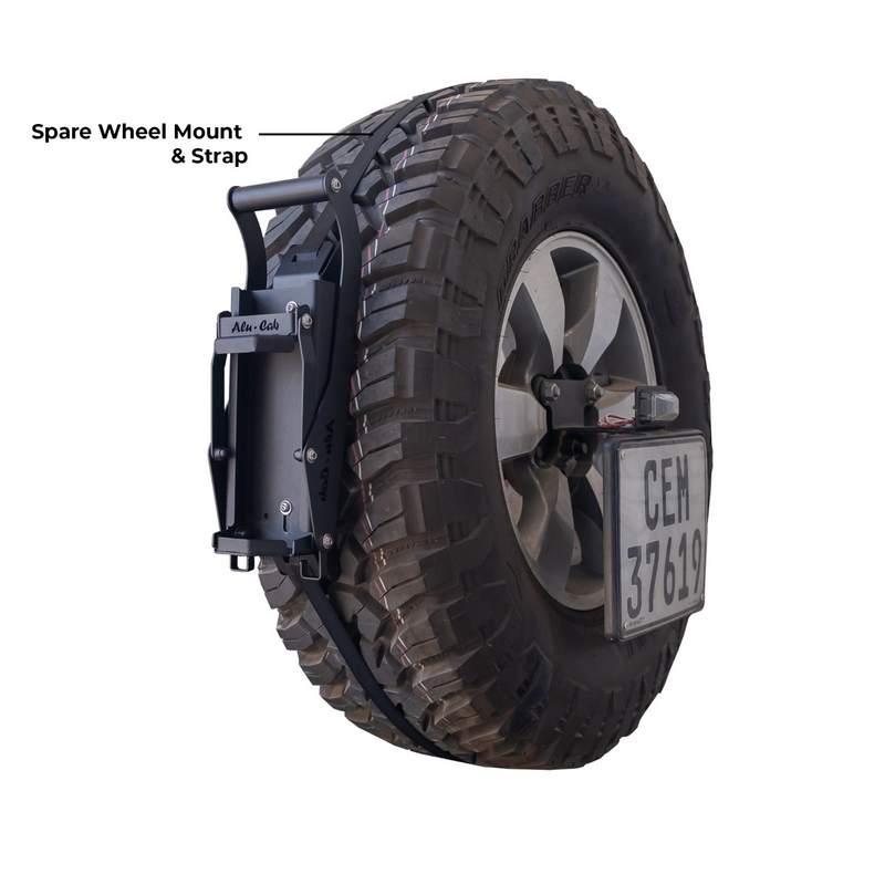Alu-cab can crusher mounted onto the spare wheel of a 4x4 spare wheel