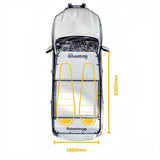 Top-down view of a car with a transparent roof cover labeled 'ROOFPod', showing dimensions.