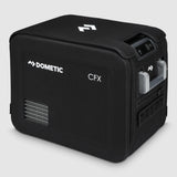 A side view of the Dometic CFX Fridge Protective Cover on a 25L electric cooler, on a white background