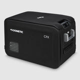 A side view of the Dometic CFX Fridge Protective Cover on a 35L electric cooler, on a white background