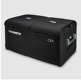 A side view of the Dometic CFX Fridge Protective Cover on a double door 95L electric cooler, on a white background