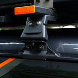 Close up view of a black Alu-Cab Gutter Feet. Standard or Wide Profile. Suzuki Jimny