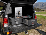 Alu-Cab Double Drawer, fitted to a camper vehicle, with a 50L National Luna fridge on an Alu-Cab Tilting Fridge Slide