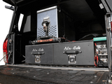 Alu-Cab Double Drawer, fitted to a camper vehicle, with a 50L National Luna fridge on an Alu-Cab Tilting Fridge Slide