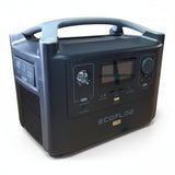 An EcoFlow River Pro portable power station with a dark gray body, a gray carrying handle, a front display screen, and multiple port controls, shown on a white background.