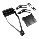 All the seperate components of the Front Runner Land Rover Defender 90/110 Single Gas Bottle Bracket, shown on a plain white background.