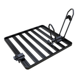 A black roof rack fitted with the Front Runner Pro Bike Carrier, shown on a plain white background.
