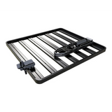 A black metal roof rack with th Front Runner Pro Bike Carrier, shown at an angle on a plain white background.