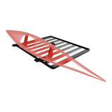 Red kayak on a Front Runner Pro Canoe / Kayak / SUP Carrier on a white background