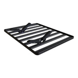 A black metal rack with the Front Runner Pro Canoe / Kayak / SUP Carrier, shown at an angle on a plain white background.