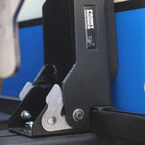 Close-up of aFront Runner Vertical Surfboard Carrier and a Logo that reads 'FRONT RUNNER'.