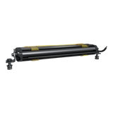A rear view of a Front Runner Series 10" LED Light Bar VX250-FL / 12V/ 24V / Flood Light and black mounting hardware on both ends, shown on a plain white background.