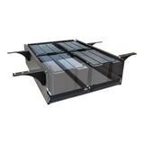 A Front Runner 4 Cub Box Drawer / Narrow with multiple translucent gray ammo boxes, shown on a solid white background.