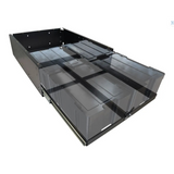 A Front Runner 4 Cub Box Drawer / Narrow with 4 translucent ammo boxes on a slide, shown open on a plain white background.