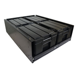 A Front Runner 4 Cub Box Drawer / Narrow with integrated plastic ammo boxes, shown from an elevated three-quarter angle on a white background.