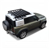 Land Rover Defender with the Front Runner Land Rover Defender 90 (2020-Current) Slimline II Roof Rack Contour Kit on a white background