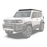 A white Toyota SUV with a black roof-mounted light bar, shown on a clean white background. Front Runner Toyota Land Cruiser FJ (2026-Current) Slimsport Roof Rack Kit / Light Bar Ready