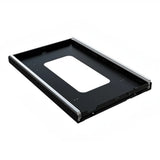 A black Front Runner Fridge Slide in the closed position, shown at an angle on a plain white background.