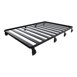 A black Front Runner Series Mercedes-Benz Gelandewagen G Class (1979-2017) Slimline II Roof Rack Kit with a rectangular frame and four legs, shown at an angle on a plain white background.
