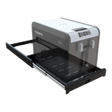 Front Runner Cargo Slide/Fridge Slide / 40L to 52L with a Dometic 80L Fridge strapped on, on a white background