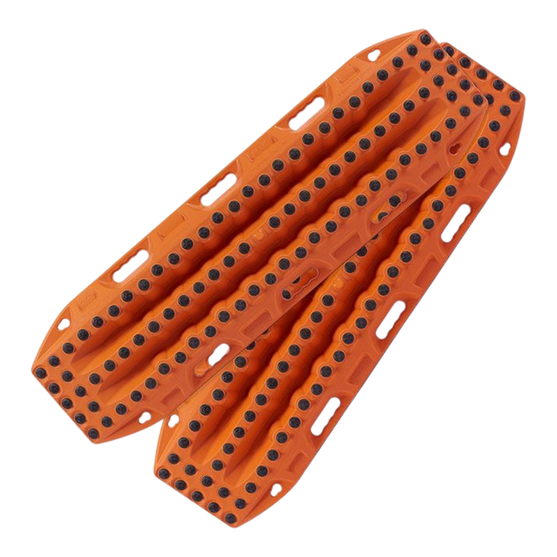 Two orange MAXTRAX XTREME with black tread knobs, shown overlapping on a solid white background.