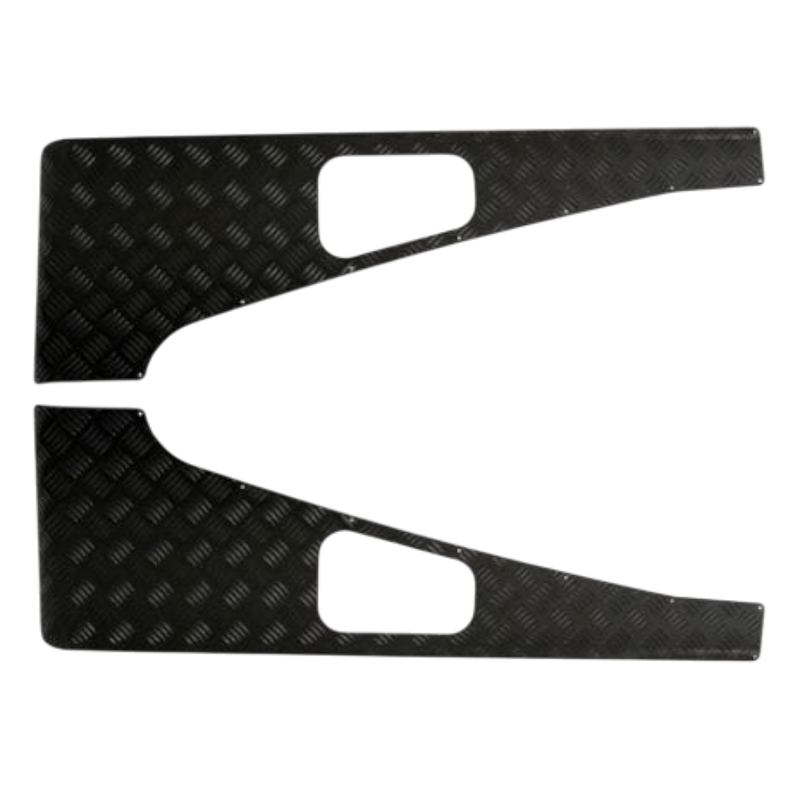 A pair of black Front Runner Land Rover Defender (1983-2016) Fender Protectors shown on a plain white background.