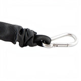 Close-up of a Front Runner Stratchits strap or leash section attached to a silver metal carabiner on a plain white background.