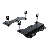 A Front Runner Series Recovery Device Mounting Kit, consisting of Two black metal mounting brackets with silver vertical bolts and black eye bolts, shown on a plain white background.