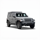 Gray Jeep Wrangler with  Front Runner Jeep Wrangler JL 4 Door (2018-Current) Slimline II 1/2 Roof Rack Kit  on a white background