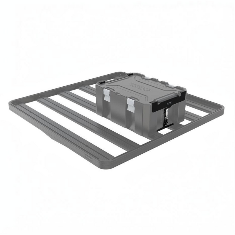 Front Runner Wolf Pack Pro Rack Mounting Bracket / MKII on a Roof Rack, on a white background