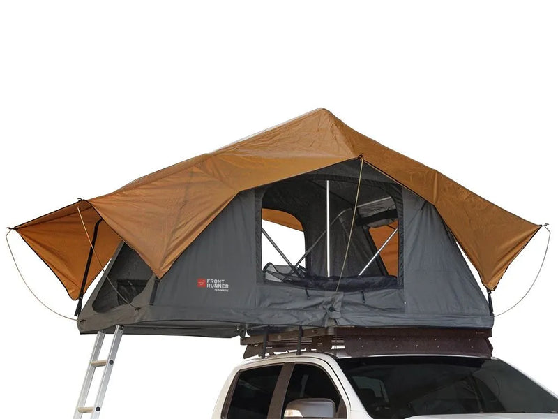 Roof top tent attached to a Front Runner roof rack on SUV. 
Camp4x4. camp 4x4, overlanding, camping. Double Cab. Single Cab. Extra Cab. Off-road