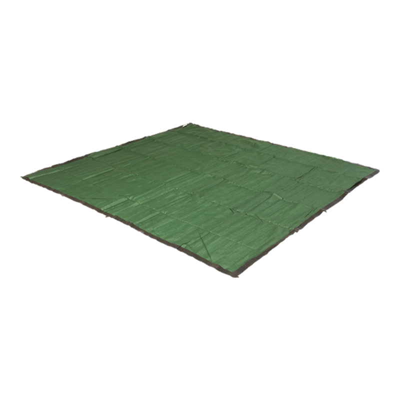 A green square 3 x 3 m MEERKAT Netted Ground Sheet, shown at an angle on a plain white background.