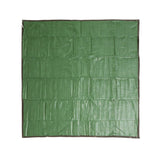 A 3 x 3 m MEERKAT Netted Ground Sheet / square green tarp or sheet with horizontal seam lines, laid flat against a solid white background.