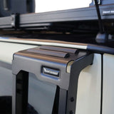 close up of a Front Runner Suzuki Jimny (2018-Current) Ladder, mounted to the rear door of a Suzuki Jimny
