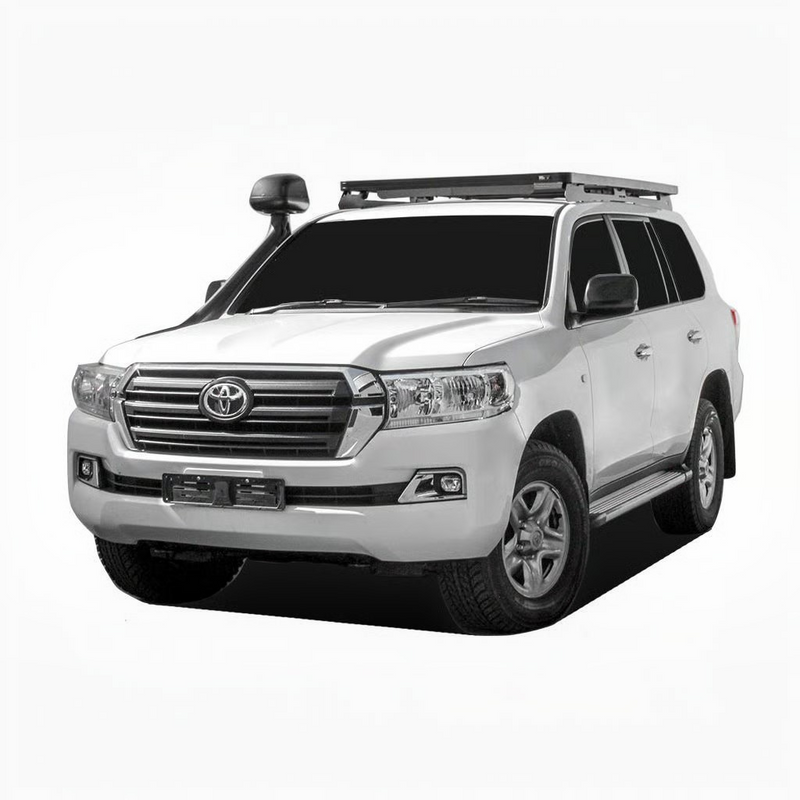 Front Runner Toyota Land Cruiser 200/Lexus LX570 Slimline II Roof Rack Kit, mounted on an off-road Camp 4x4 vehicle, on a white background