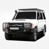 Front Runner Toyota Land Cruiser 76 Slimline II Roof Rack Kit, mounted on a LC76 Camp 4x4 off-road vehicle