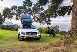 Mercedes vehicle with Alu-Cab Light weight tent, LT-50, fitted with the Alu-Cab Roof Molle Plate