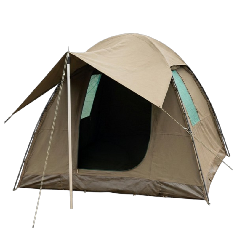 Beige Meerkat Adventure Bow tent with teal accents on a white background