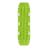 A bright lime green MAXTRAX MKII traction pad with a textured surface and mounting holes, shown flat against a solid white background.